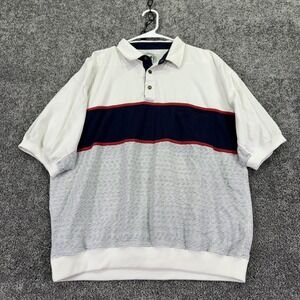 Vtg Greenline International Polo Shirt Mens Large White Navy Stripe Pocket City